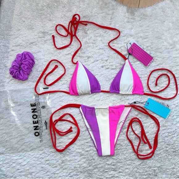 NWT OneOne Swimwear Bikini Set Naples Pink Purple Nick Ariel Cute Cotton Candy - Picture 2 of 6